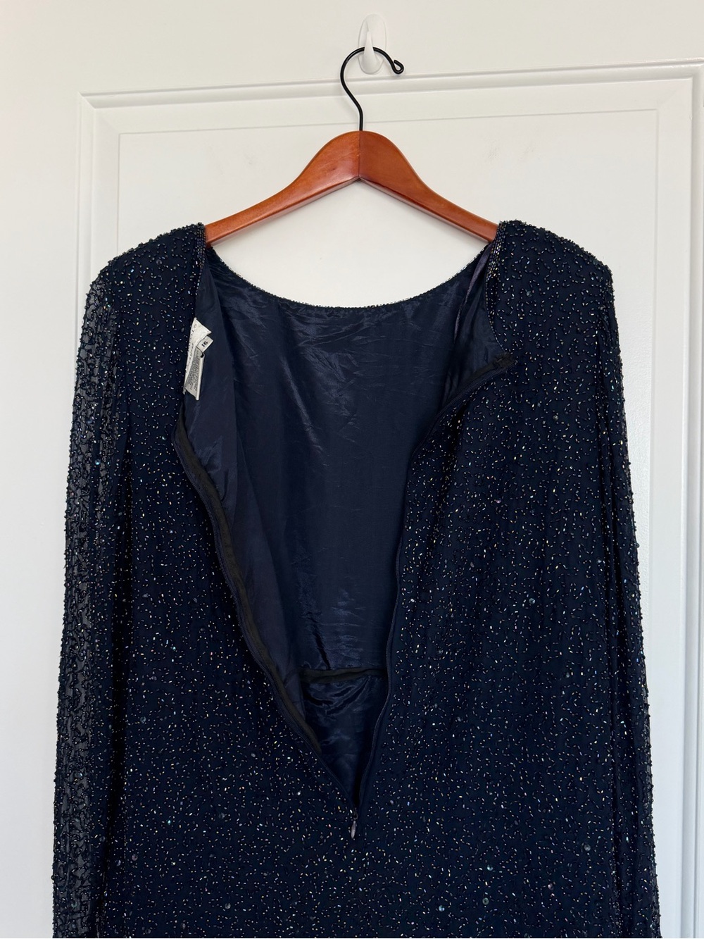 Adrianna Papell 100% Silk Vintage Blue Beaded Iridescent Party Formal Sheer 16 - Picture 4 of 12